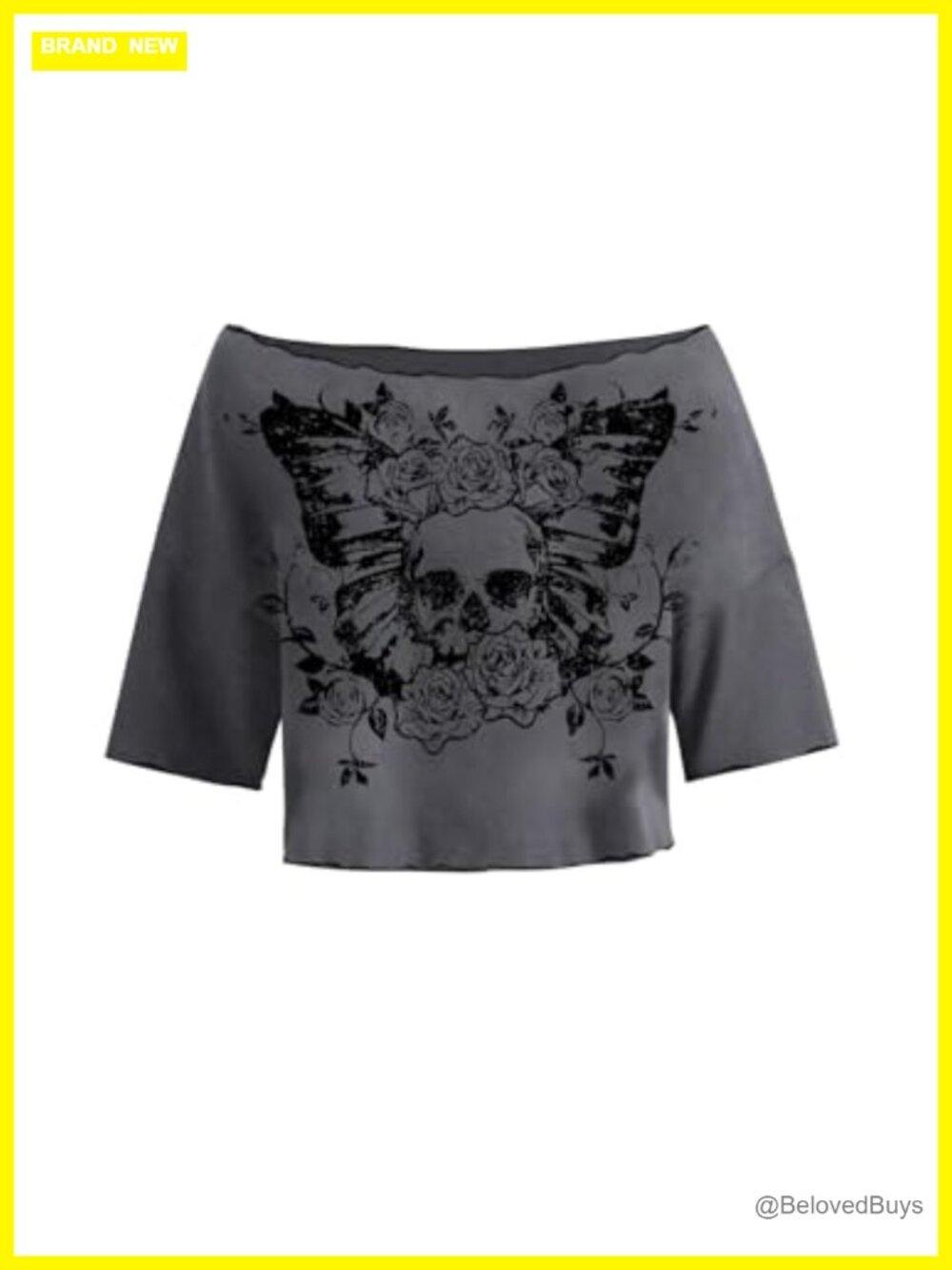 Y2K Grunge Off Shoulder Crop Top Graphic Print Goth Shirt